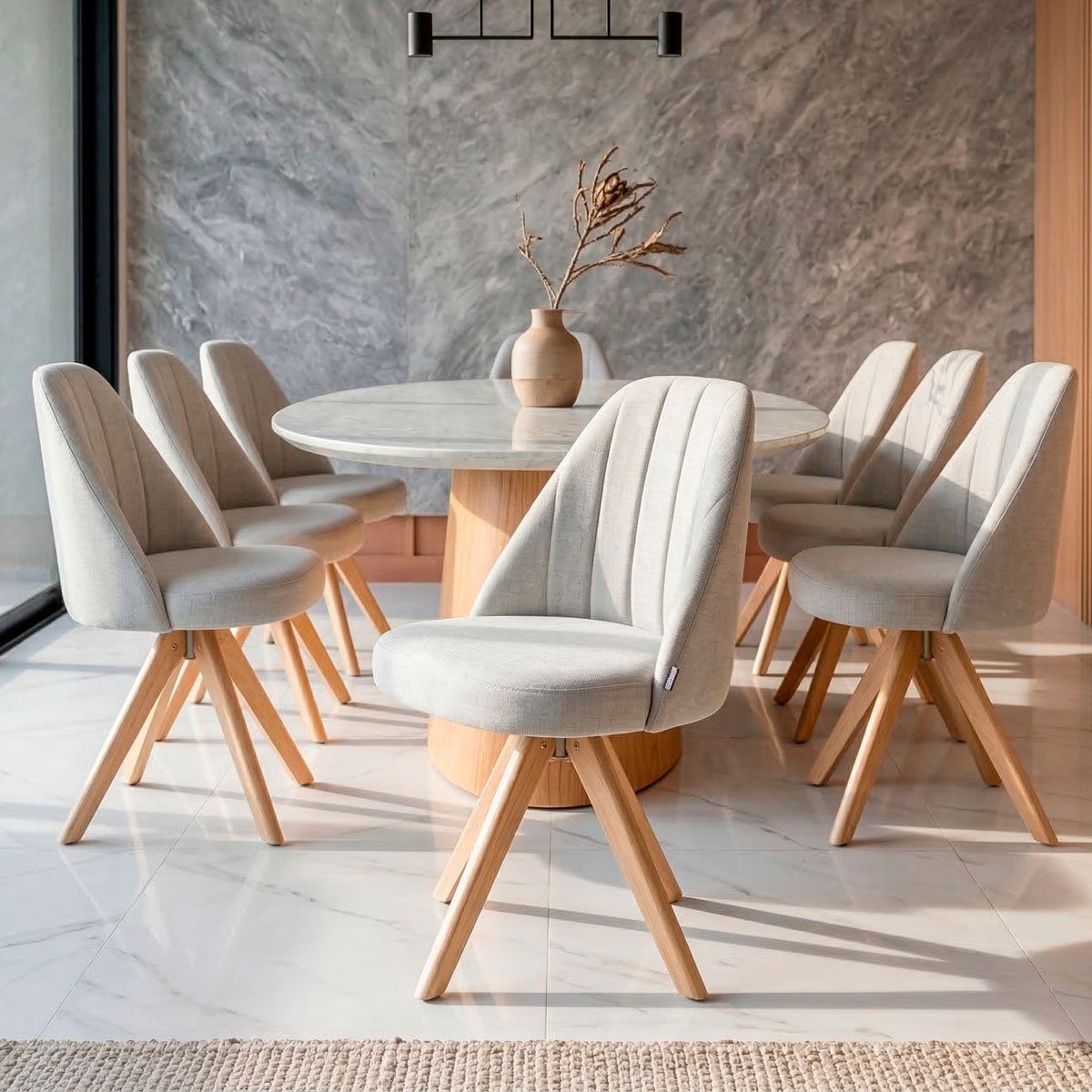 hyeon ted cape / gray Mサイズ Kit de Quatro Cadeira Estofada Giratória para Sala de Jantar Base